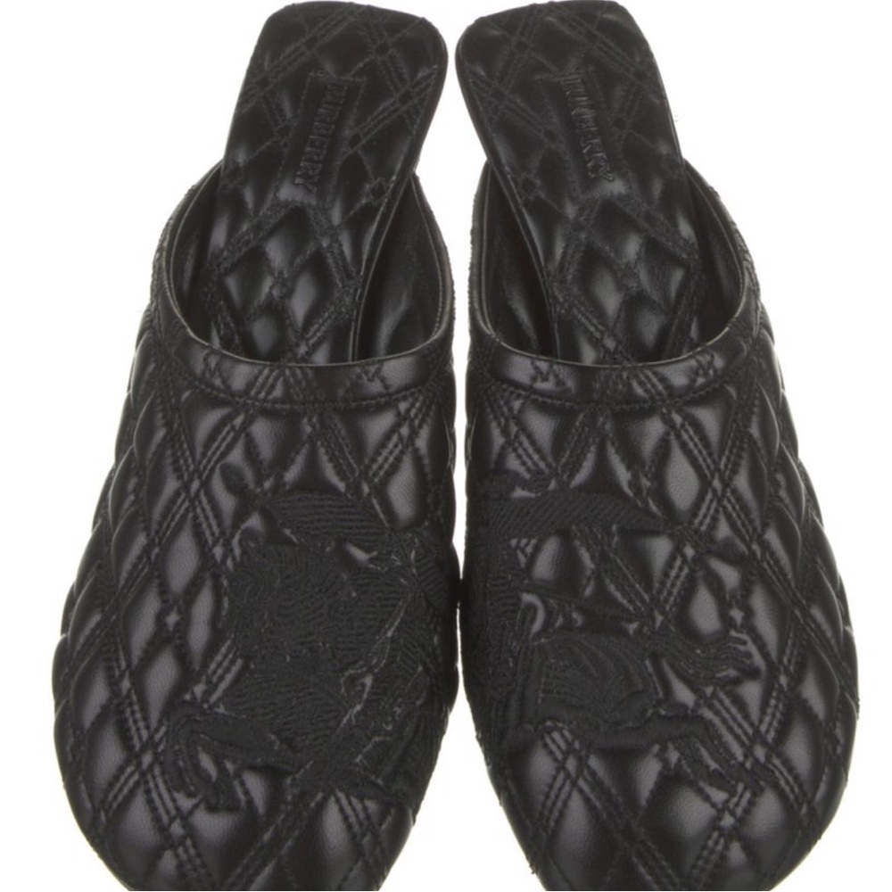 Burberry Black Quilted Slip-On Kitten Heel Mule - Picture 2 of 4